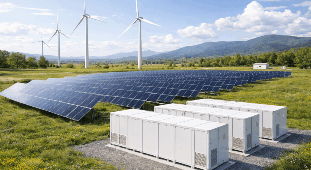 Photovoltaik, Windkraft, Speicher, AI-generiert von EEF