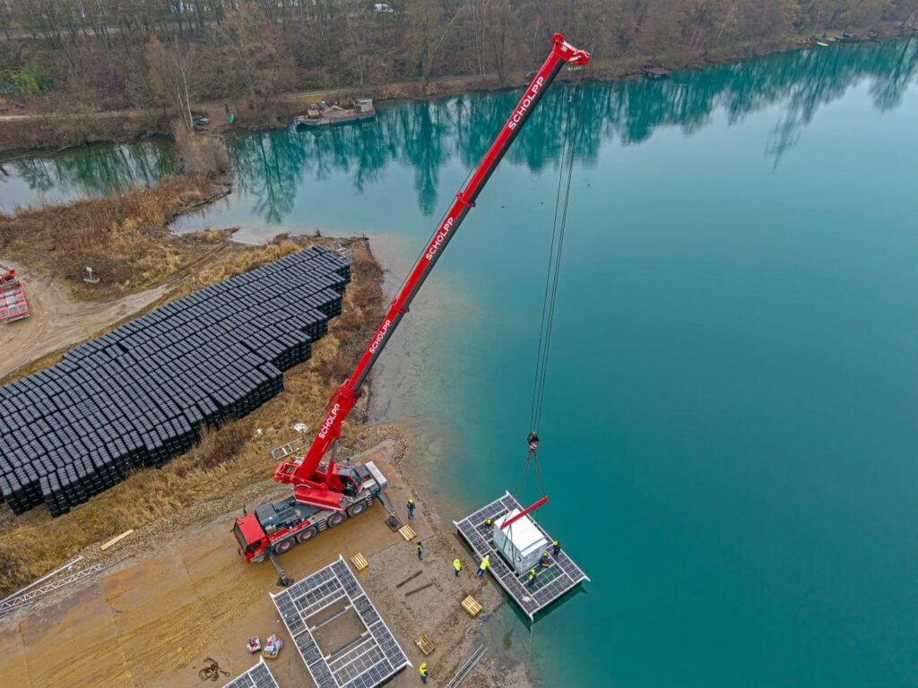 Erdgas Südwest, Baustart für die Floating-PV-Anlage auf dem Kühlsee in Iffelzheim