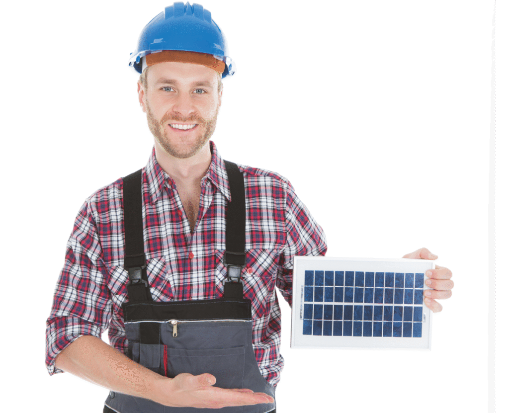 Handwerker mit Mini-Modul in dder Hand