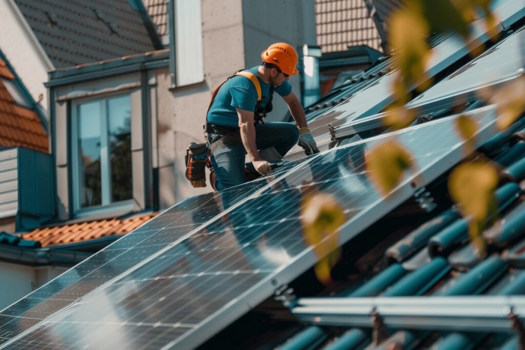 Installateur, Schrägdach, Aufdach, Handwerk, Arbeit, Sicherheit