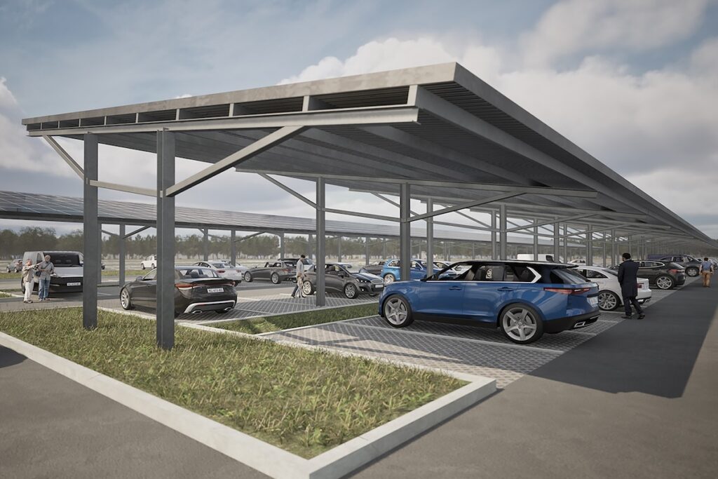 Carport, Projekt Roof+ (Generalunternehmer), Enpal, Essener Versorgungs- und Verkehrsgesellschaft mbH (EVV), Messe Essen