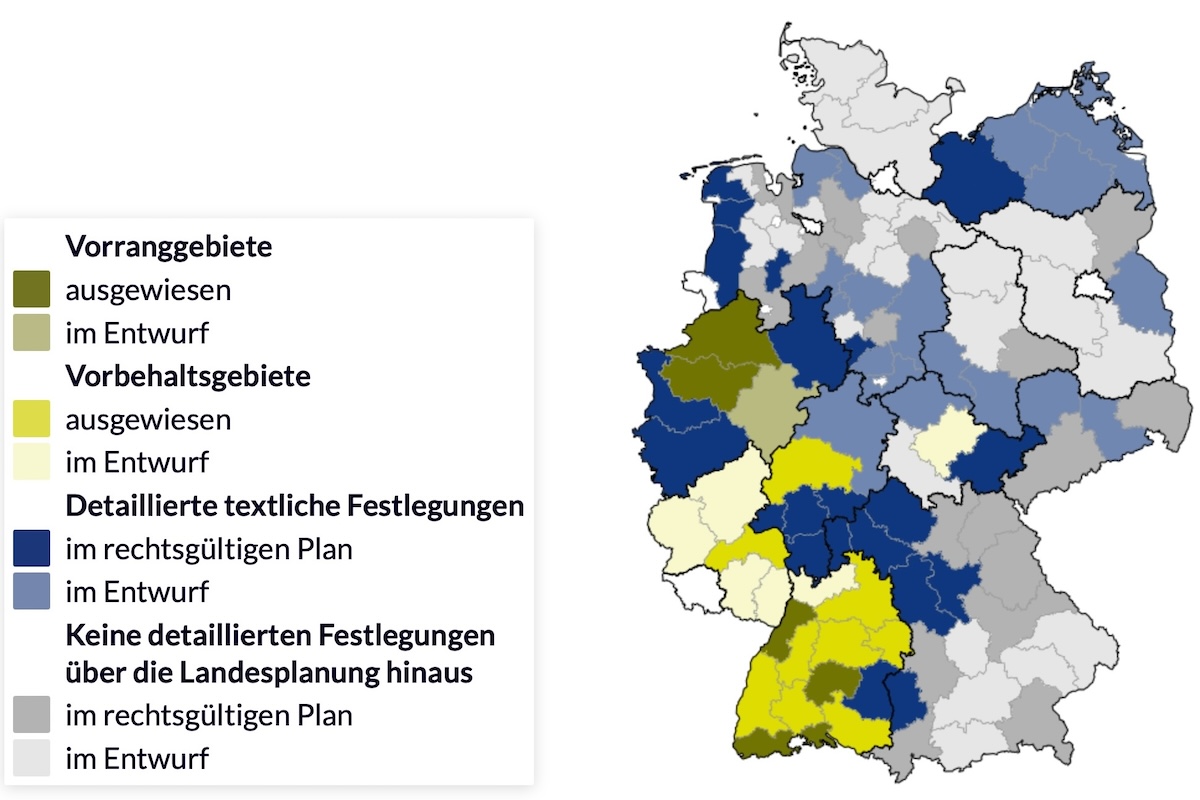 Übersichtskarte Photovoltaik-Freiflächenanlagen in Regionalplänen, Fachagentur Wind und Solar, 09-2026