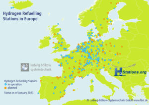 Europäisches Netz an Wasserstoff-Tankstellen wächst 2022 um 45 Standorte