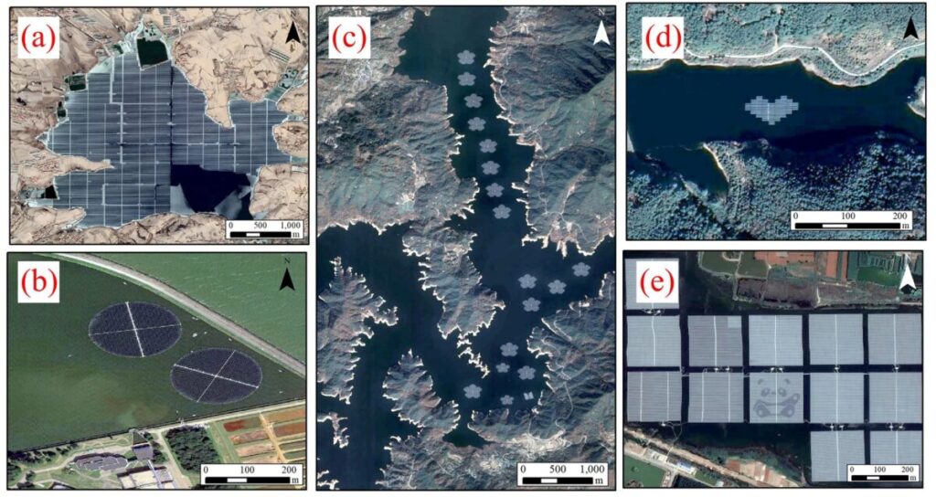 Luftaufnahmen von schwimmenden Photovoltaik-Anlagen