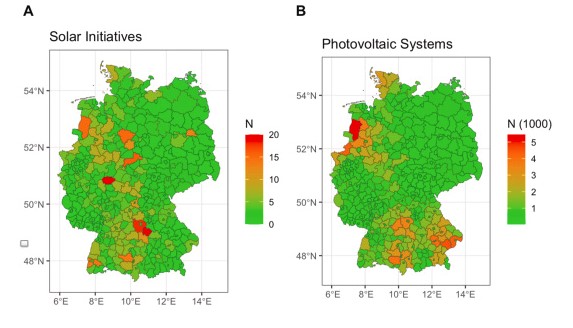 Verteilung Solarinitiativen und mittelgroße Photovoltaik-Anlagen