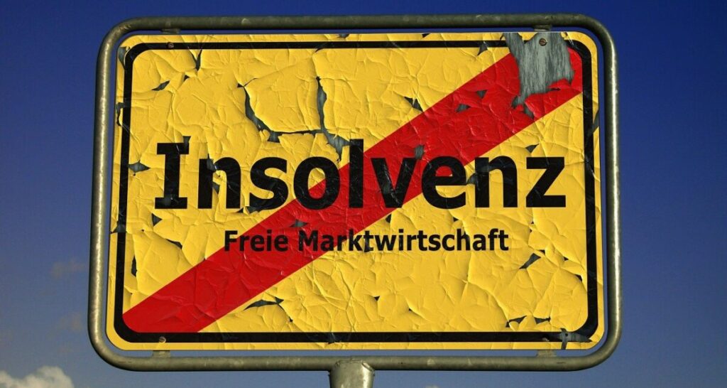 Ortsausgangsschild, Insolvenz