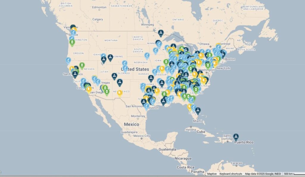 SEIA, Photovoltaik-Fabriken in USA, auch geplante Fertigungen, Übersichtskarte