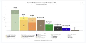 öffentliche Nettostromerzeugung 2025, Deutschland, Auswertung der einzelnen Energieträger, Quelle: Energy-Charts vom Fraunhofer ISE