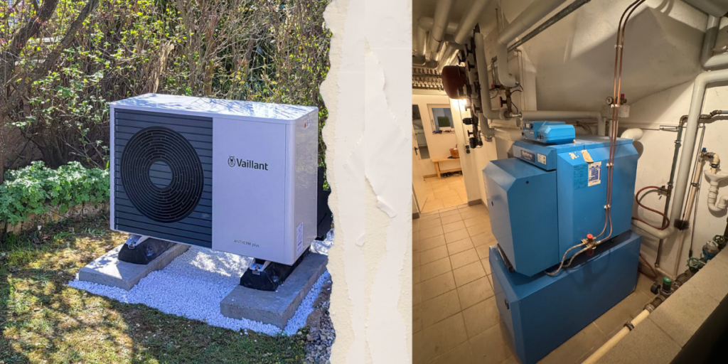 Collage Wärmepumpe, Ölkessel