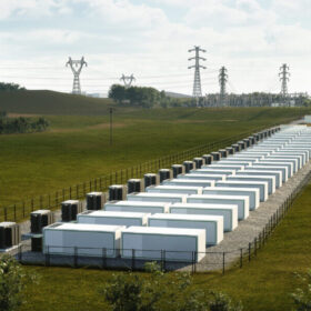 Rendering des 100 Megawatt Batteriespeicher von Kyon Energy und Saft in Dahlem, Nordrhein-Westfalen