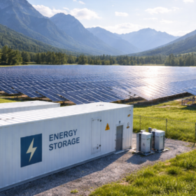 Photovoltaik-Anlage und Speicher im Bergpanorama